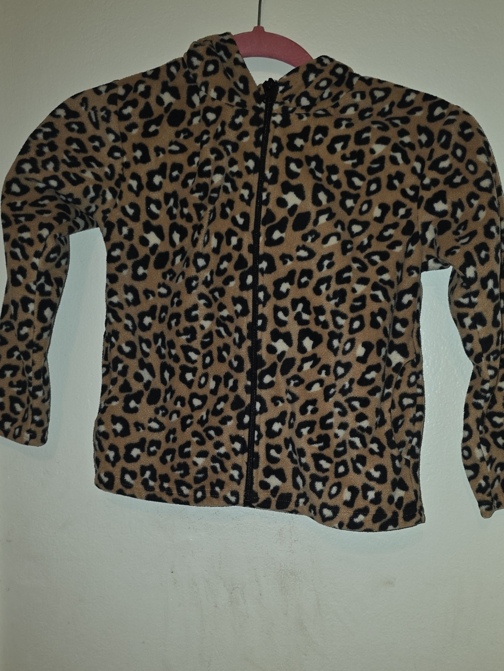 btween Leopard Print Fleece Hoodie Jacket - Brown, Black, White